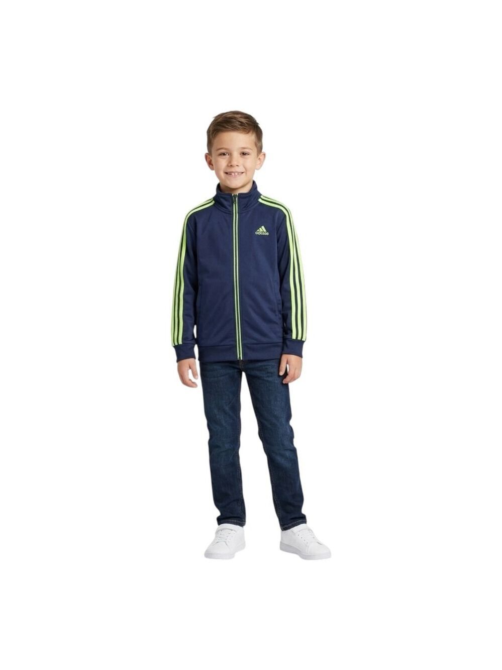 Adidas Navy Track Jacket Boys Size 7 Full Zip Stripe Jacket